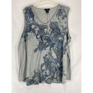 LEEBE  Women's V Neck Tank Top Blue Paisley 3X Y2K Style